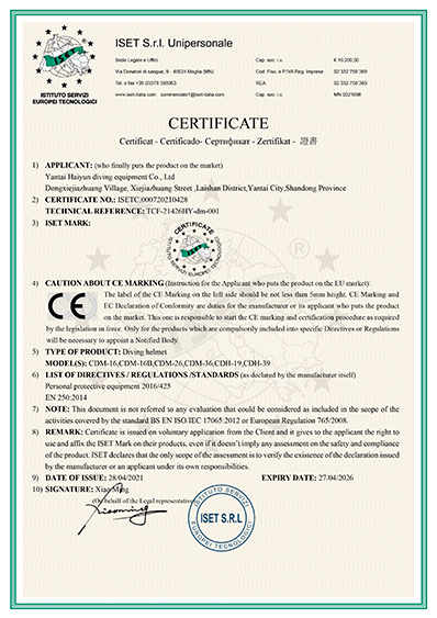 Certifications of Durable Commercial Diving Equipment